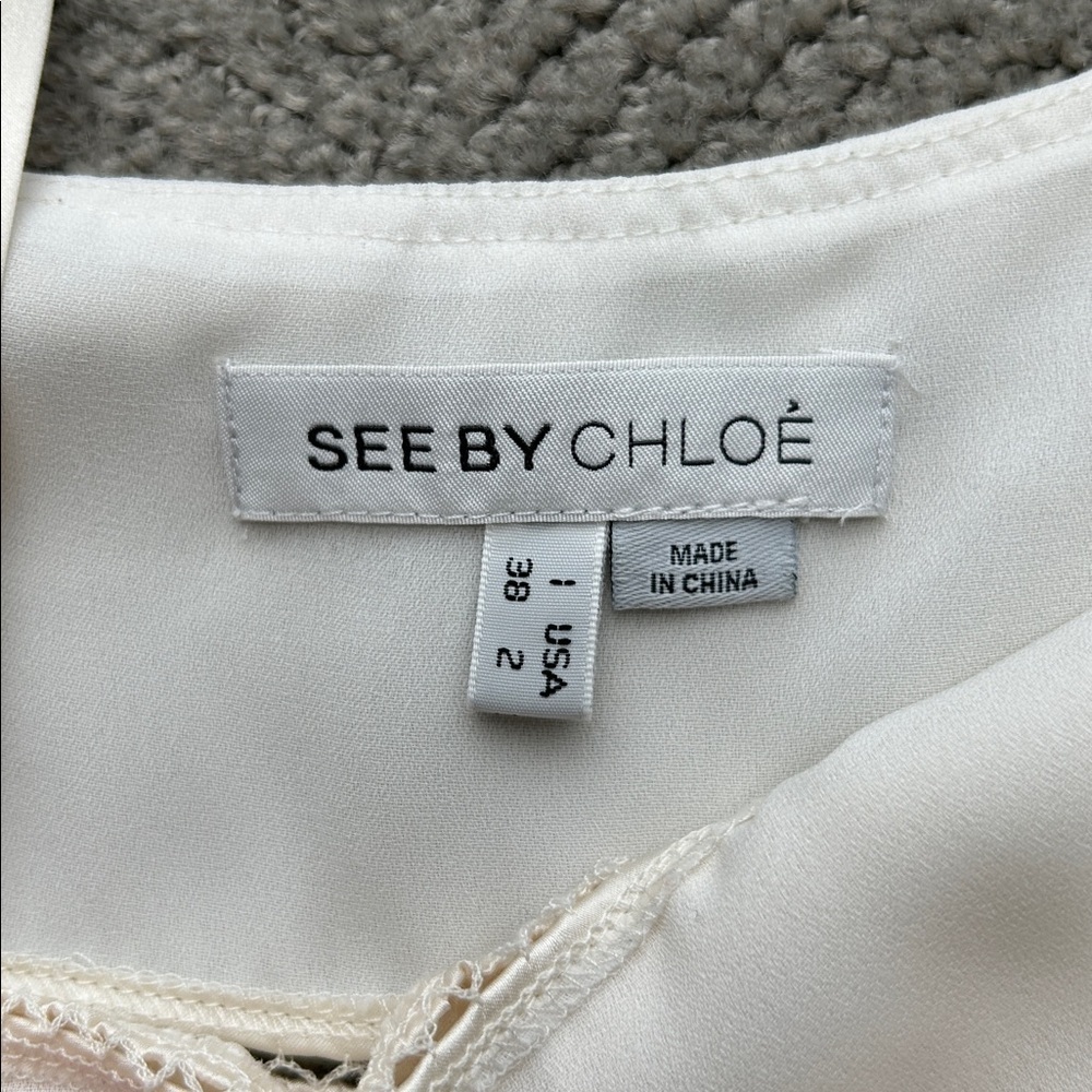 See by Chloé 100% Silk Babydoll Cami Top | Size 2 | Cream Ecru | EUC - Picture 2 of 10